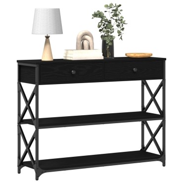vidaXL Κονσόλα Μαύρη Δρυς 100x28x75cm Επεξεργασμένου Ξύλου & Ατσαλιού 1 τεμ.