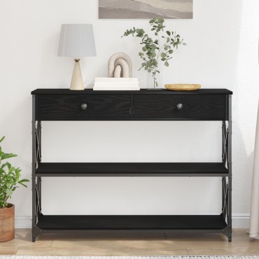 vidaXL Κονσόλα Μαύρη Δρυς 100x28x75cm Επεξεργασμένου Ξύλου & Ατσαλιού 1 τεμ.