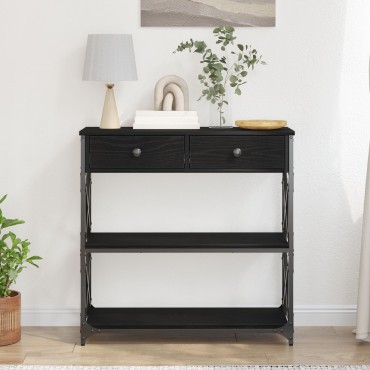 vidaXL Τραπέζι κονσόλας Μαύρη Δρυς 75x28x75cm Κατασκευασμένο ξύλο και ατσάλι 1 τεμ.