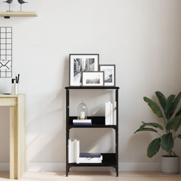 Βιβλιοθήκη vidaXL Μαύρη Δρυς 50x33x82cm Επεξεργασμένο Ξύλο και Χάλυβας 1 τεμ.