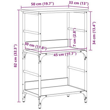 Βιβλιοθήκη vidaXL Μαύρη Δρυς 50x33x82cm Επεξεργασμένο Ξύλο και Χάλυβας 1 τεμ.