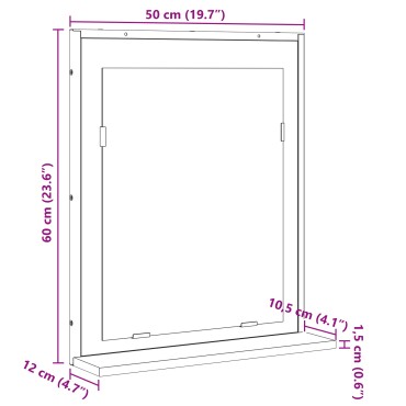 Καθρέφτης μπάνιου vidaXL με ράφι Sonoma Oak 50x12x60cm Επεξεργασμένο ξύλο