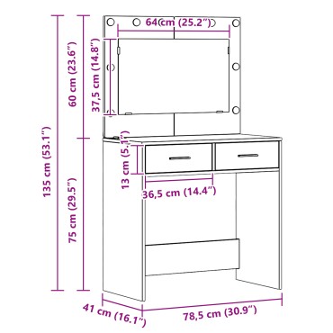 vidaXL Τουαλέτα με LED Φώτα Καφέ Δρυς 78,5x41x135cm 1 τεμ.