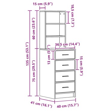 vidaXL Υψηλό ντουλάπι Γκρι Σονομά 40x41x135cm Επεξεργασμένου Ξύλου 1 τεμ.