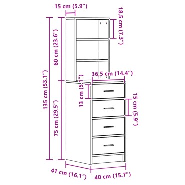 vidaXL Υψηλό ντουλάπι από παλιό ξύλο 40x41x135cm Κατασκευασμένο από μοριοσανίδα 1 τεμ.