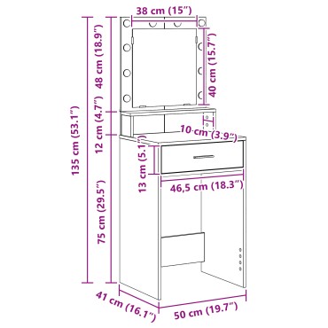 vidaXL Γραφείο Μακιγιάζ με LED Φώτα Λευκό 50x41x135 εκ
