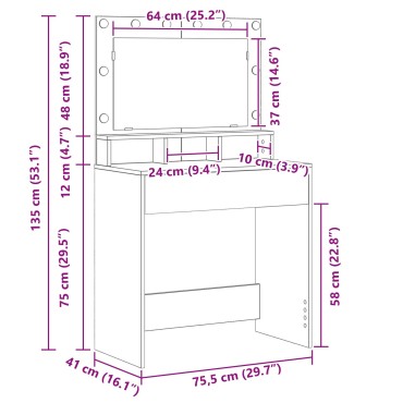 vidaXL Τουαλέτα με LED Φώτα Σομπάνα Δρυός 79x41x135 εκ 1 τεμ.