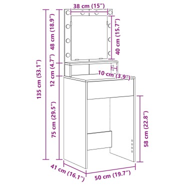 vidaXL Τουαλέτα με LED Φωτισμό Μαύρη Δρυς 50x41x135 εκ 1 τεμ.