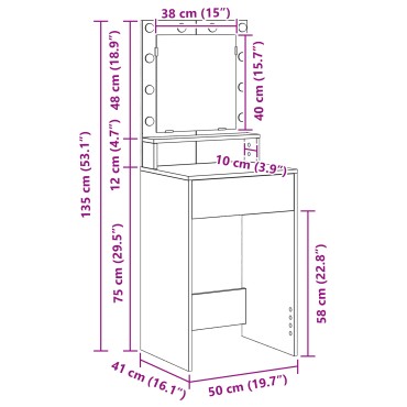 vidaXL Καθρέφτης με LED Φώταartisan oak 50x41x135 εκ