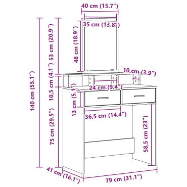 vidaXL Καθρέφτης με Συρτάρια Γκρι Σοναμά 79x41x140 εκ