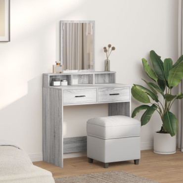 vidaXL Καθρέφτης με Συρτάρια Γκρι Σοναμά 79x41x140 εκ
