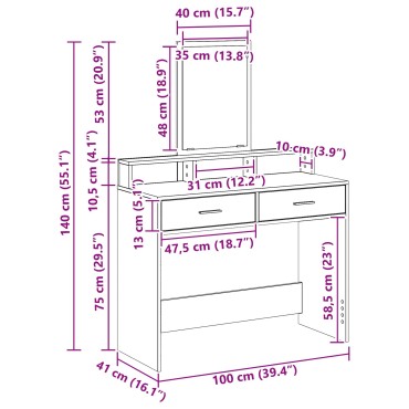 Τουαλέτα vidaXL με Συρτάρια Sonoma Oak 100x41x140cm