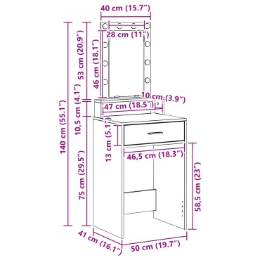 vidaXL Τουαλέτα με LED Φώτα Γκρι Σοδόνα 50x41x140 εκ 1 τεμ.