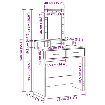 vidaXL Τουαλέτα με Φωτισμό LED Λευκή 79x41x140cm 1 τεμ.