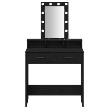 vidaXL Καθρέφτης με LED Φώτα Μαύρο Δρυς 79x41x140cm