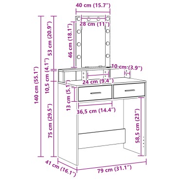 vidaXL Τουαλέτα με LED Φωτισμό Γκρι Μπετό 79x41x140 εκ 1 τεμ.
