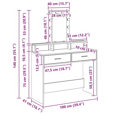 tabla επιπλοσιοποίησης vidaXL Λευκό MDF 100x41x140cm