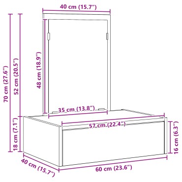 vidaXL Τραπεζάκι Ομορφιάς Τοίχου Γκρι 60x40x70cm