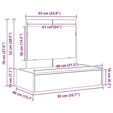 vidaXL Καθρέφτης Τοίχου Γκρι 83x40x70cm