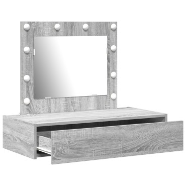 vidaXL Επιτοίχιο τραπέζι μακιγιάζ με LED φώτα Γκρι Sonoma 83x40x70 cm