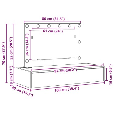 vidaXL Επιτοίχιο Dressing Table με LED Φώτα σε Concrete Grey