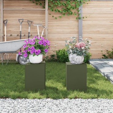 vidaXL Εξωτερικές Βάσεις Φυτών Στήλη 2 τμχ Ελιά 24x24x35 εκ Ατσάλι