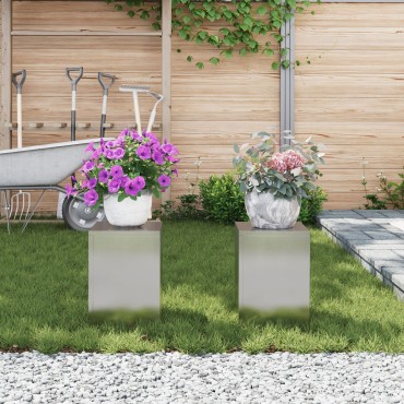 VidaXL Στήριγμα Φυτών Εξωτερικού Χώρου 2 τμχ 24x24x35 εκ Ανοξείδωτο ατσάλι
