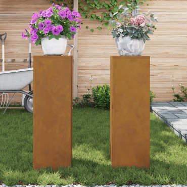 vidaXL Υπαίθριες Στήλες Φυτών 2 τεμ 24x24x75 εκ Υποβαθμισμένο Ατσάλι
