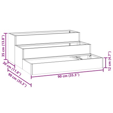 vidaXL Γλάστρα Κήπου 3-Επίπεδη 90x90x35 εκ Μαύρο Ατσάλι