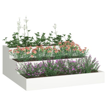 vidaXL Γλάστρα Κήπου 3-Επιπέδων 90x90x35 εκ Λευκός Χάλυβας
