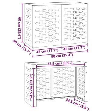 vidaXL Κάλυμμα AC  90x40x60 εκ Ανοξείδωτο Ατσάλι