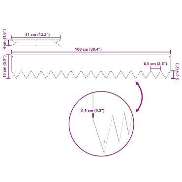 vidaXL Περιθώρια Κήπων 20 τεμ Μαύρο 100x0.5x15 εκ Πλαστικό