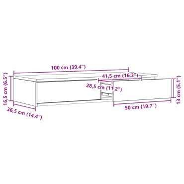vidaXL Συρτάρια κρεβατιού Γκρίζο Σονομα 100x36,5x16,5 εκ 1 τεμ.