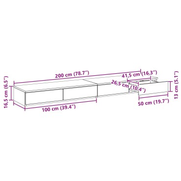 vidaXL Συρτάρια Κρεβατιού Λευκό 200x36,5x16,5cm Μηχανικά Ξύλο 1 τεμ.