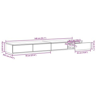 vidaXL Κομοδίνα Λευκό MDF 140x36.5x16.5cm Κομοδίνο Ορθογώνιο 1 τεμ.