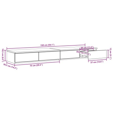 vidaXL Κομοδίνα Λευκό Επεξεργασμένο ξύλο 150x36.5x16.5cm Συρτάρια 1 τεμ.