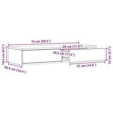 vidaXL Συρτάρια Κρεβατιού Γκρι Τσιμεντένιο 75x36,5x16,5cm Κατασκευασμένο από Ξύλο 1 τεμ.