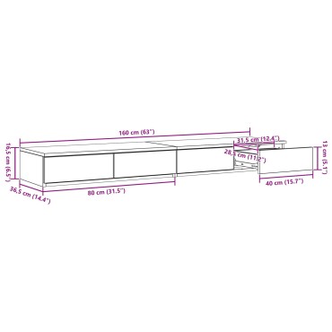 vidaXL Συρτάρια Κρεβατιού Σοηβόνα Δρυς 160x36,5x16,5cm Επεξεργασμένο Ξύλο 1 τεμ.