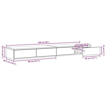 vidaXL Συρτάρια κρεβατιού Δρύς Sonoma 160x36,5x16,5 εκ 1 τεμ.