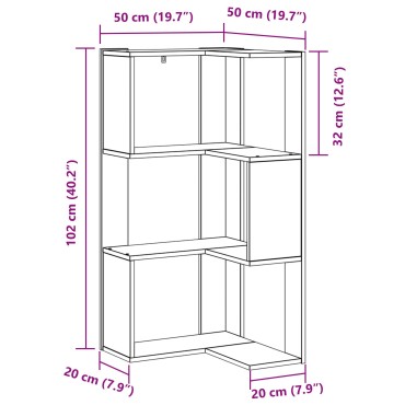 vidaXL Γωνιακή Βιβλιοθήκη 3-Ράφια Μαύρη Δρυς 50x50x102cm Κατασκευασμένο Ξύλο 1 τεμ.