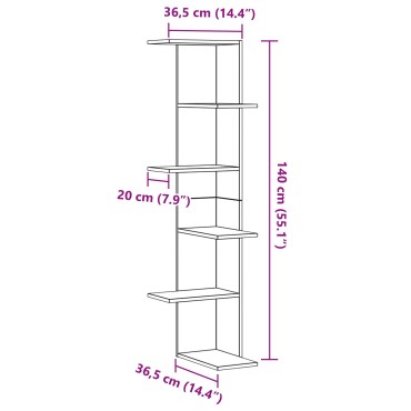 vidaXL Γωνιακό Ράφι Μαύρο Δρυς 36,5x36,5x140cm Επεξεργασμένο Ξύλο