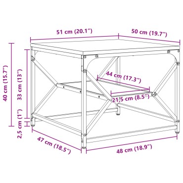 vidaXL Τραπέζι Καφέ με Ράφι από Καπνιστή Δρυ 51x50x40cm Φτιαγμένο από Ξύλο 1 τεμ.