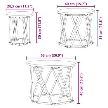 vidaXL Τραπεζάκια Σαλονιού Nesting 3 τεμ. Μαύρο Ξύλο 53x53x40cm