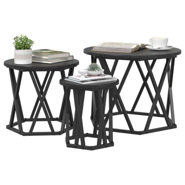 vidaXL Τραπεζάκια Σαλονιού Nesting 3 τεμ. Μαύρο Ξύλο 53x53x40cm