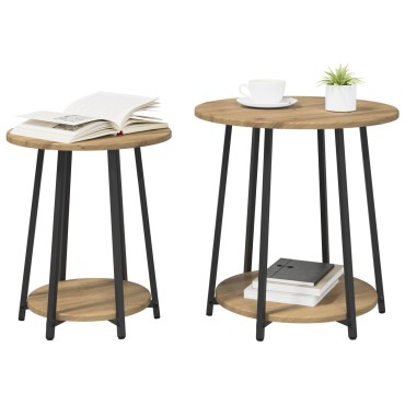 Σετ Τραπεζάκι Πλευράς vidaXL 2 τεμ. σε Artisan Oak με Engineered Wood και Μέταλλο
