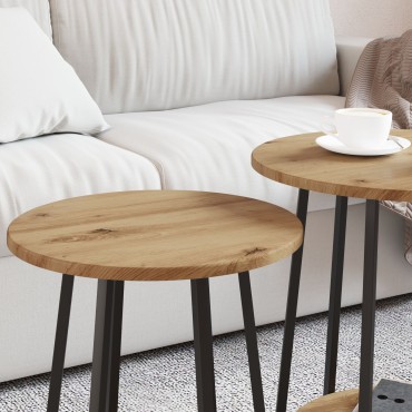 Σετ Τραπεζάκι Πλευράς vidaXL 2 τεμ. σε Artisan Oak με Engineered Wood και Μέταλλο