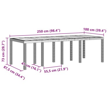 vidaXL Τραπέζι Κήπου Καφέ 250x100x73cm Πολυ Ράτταν 1 τεμ.