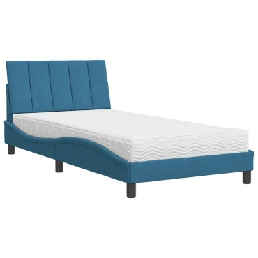 vidaXL Κρεβάτι με Στρώμα Μπλε 100x200 εκ. Βελούδινος