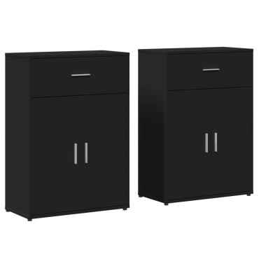 vidaXL Βοηθητικά Ντουλάπια 2 τεμ. Μαύρο 60x30x84cm Επεξεργ. Ξύλο