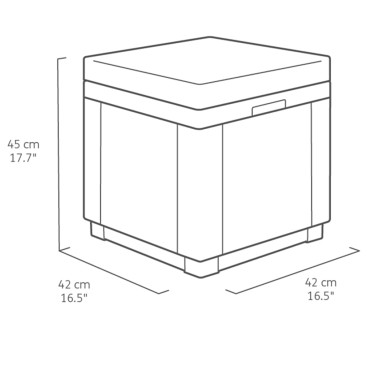 Keter Σκαμπό με Αποθηκευτικό Χώρο Cube Χρώμα Γραφίτης με Μαξιλάρι 42x42x45cm